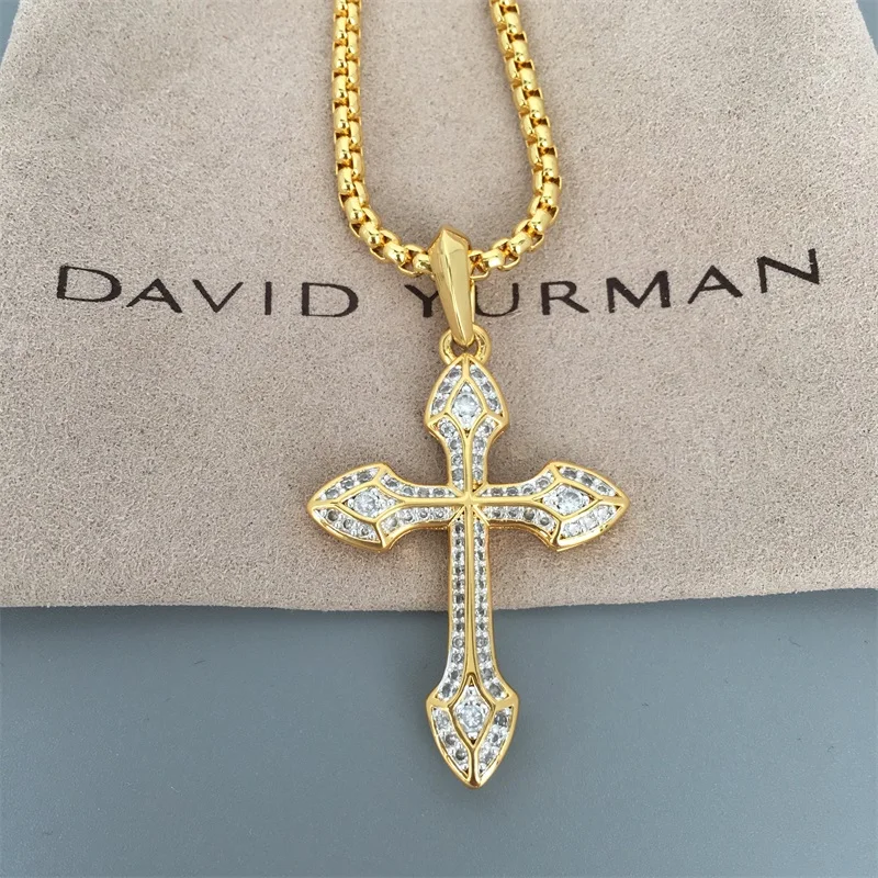 Дэвид Юллман ожерелье из желтого золота 18 Карат с крестом и Пасхальный ювелирный набор Мужское ожерелье с бриллиантами, золотом и серебром, ювелирный подарок Изображение 2