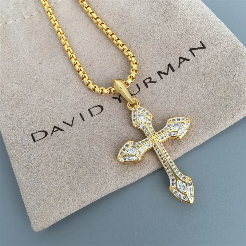 Дэвид Юллман ожерелье из желтого золота 18 Карат с крестом и Пасхальный ювелирный набор Мужское ожерелье с бриллиантами, золотом и серебром, ювелирный подарок Изображение 3