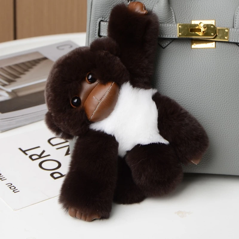 Милая меховая плюшевая подвеска, новый рюкзак-брелок из меха кролика Рекс, маленькая обезьянка, модное роскошное подвесное украшение для автомобиля Изображение 1