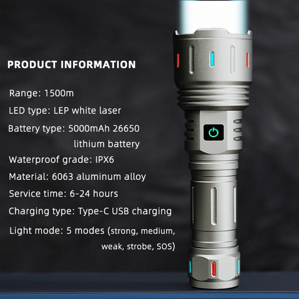 Мощный светодиодный сверхяркий тактический фонарик мощностью 30 Вт с телескопической фокусировкой, мощный фонарик, USB-зарядка с люминесцентным Изображение 5