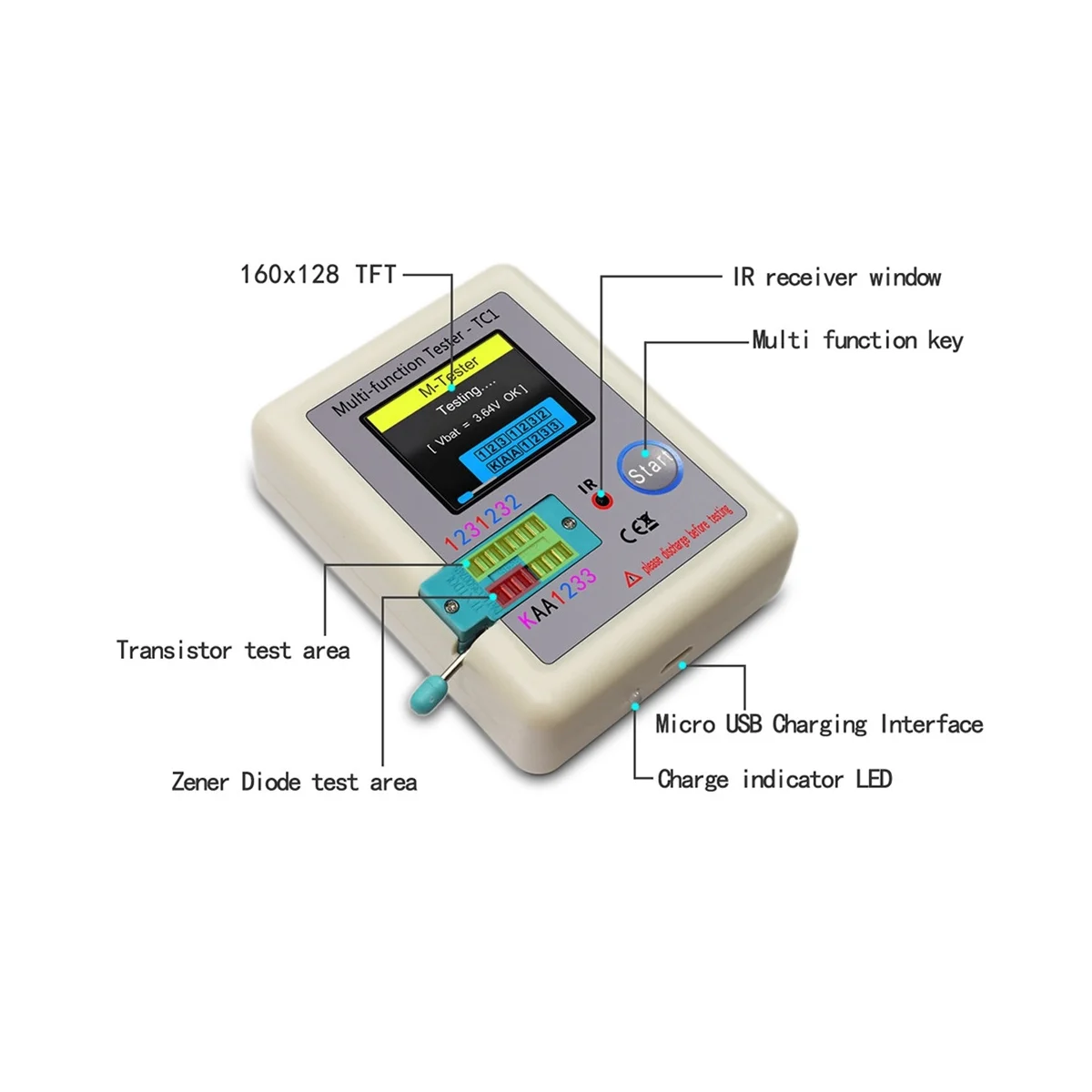 Дисплей LCR-TC1 TC1 Многофункциональный TFT-Тестер транзисторов с подсветкой для диода, Триода, Конденсатора, Резистора, Транзистора Изображение 2