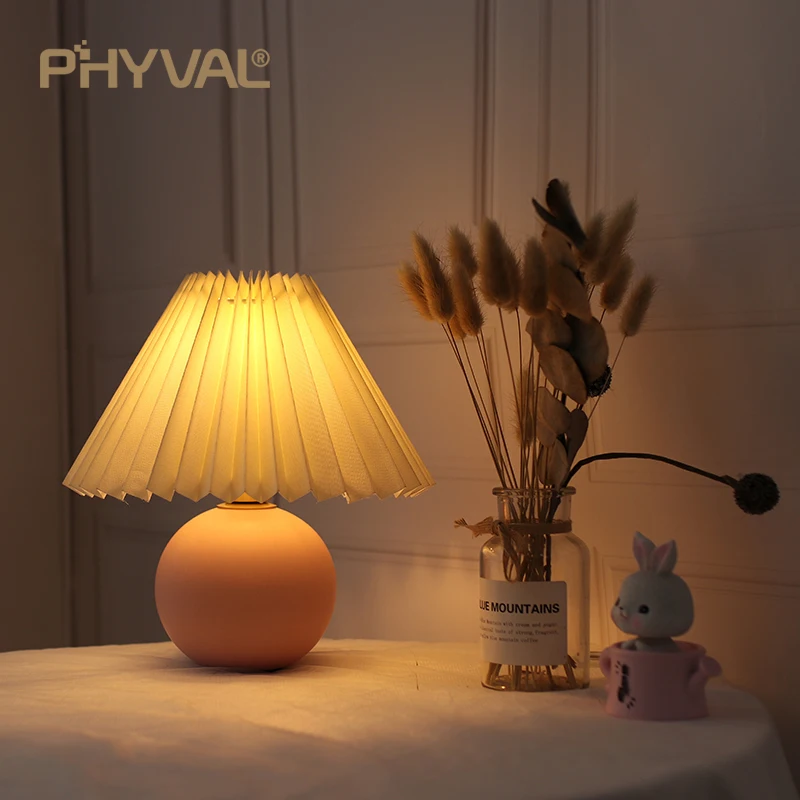 Корейская плиссированная настольная лампа Ceramicrattan, настольная лампа для гостиной, украшение дома, трехцветная светодиодная лампа, винтажная прикроватная лампа Изображение 1