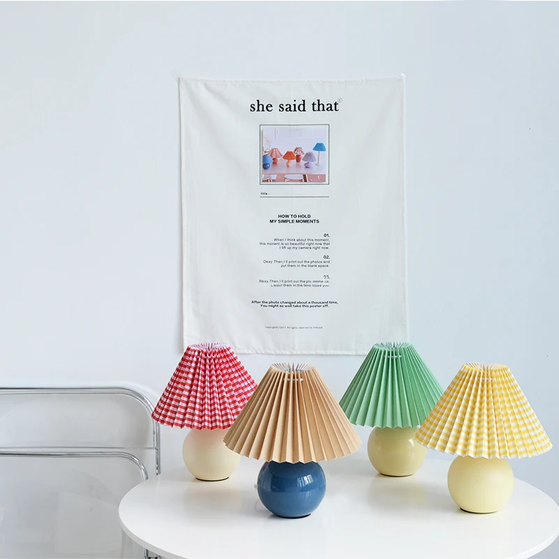 Корейская плиссированная настольная лампа Ceramicrattan, настольная лампа для гостиной, украшение дома, трехцветная светодиодная лампа, винтажная прикроватная лампа Изображение 4