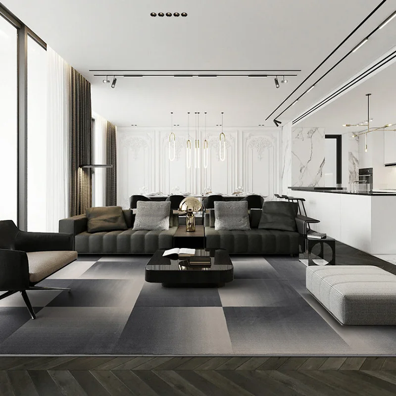 Современный минималистичный ковер для гостиной, черный ковер для спальни, прикроватный столик, вилла, особняк высокой роскоши Изображение 2