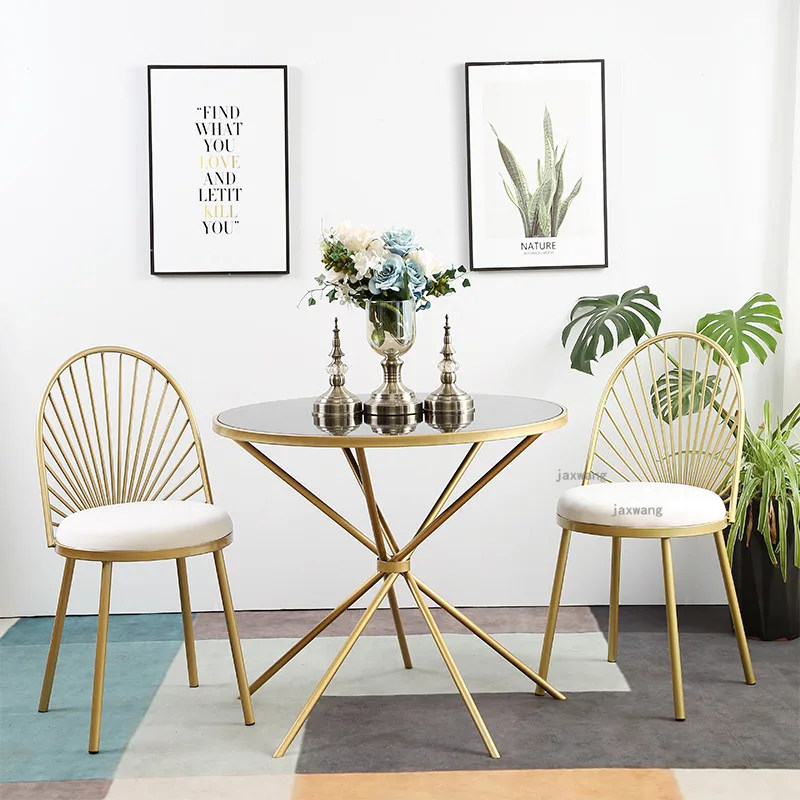 скандинавский обеденный стул, креативная гостиная, балкон, легкий для отдыха, роскошный золотой железный стул, современная домашняя кухня, стулья для столовой Z Изображение 0