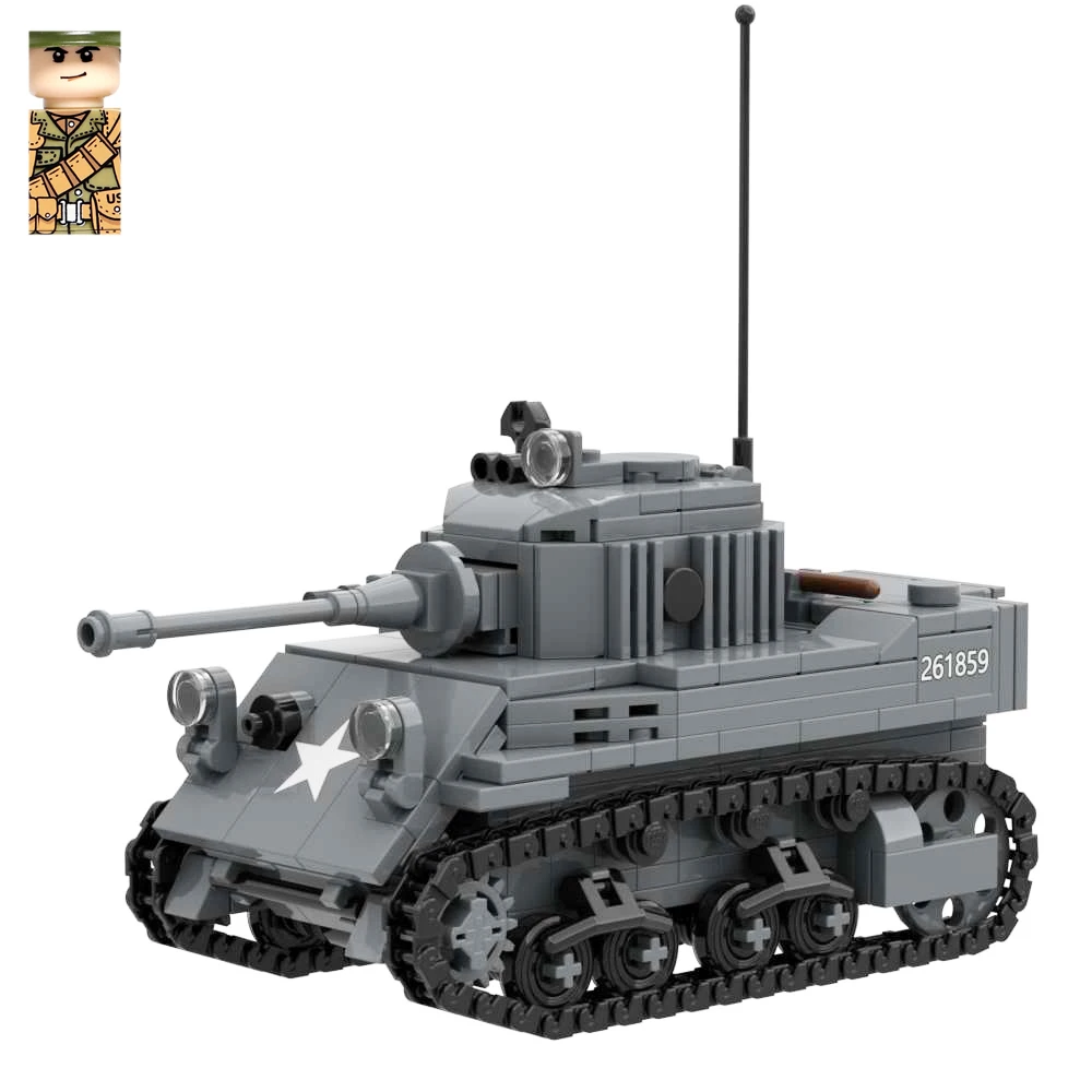Игрушечное военное оружие WW2 M5A1 Stuart Light Tanks, строительные блоки, Игрушки, новые Кирпичи, армейская модель, подарки Изображение 0