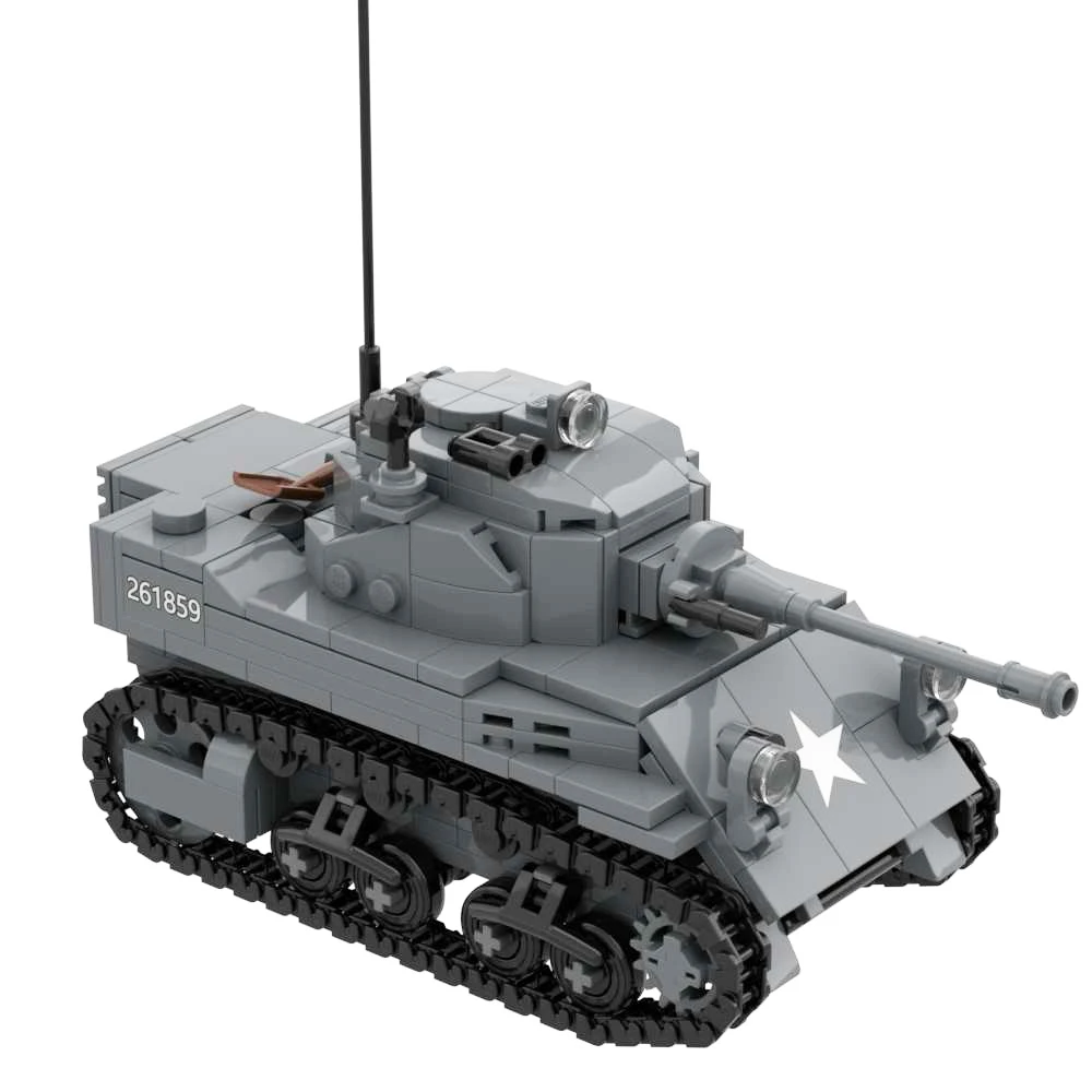 Игрушечное военное оружие WW2 M5A1 Stuart Light Tanks, строительные блоки, Игрушки, новые Кирпичи, армейская модель, подарки Изображение 3
