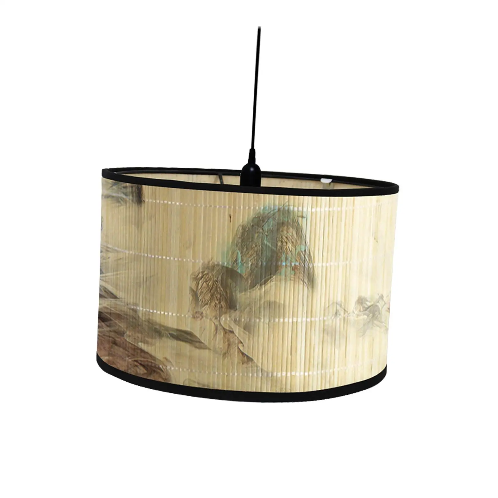Абажур с барабанным принтом 11,8x11,8x8 дюймов, ретро-народный бамбуковый абажур, абажуры в форме барабана для напольного настольного подвесного светильника Изображение 4