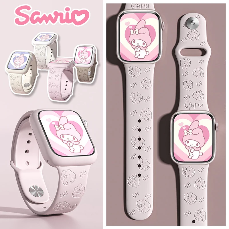 Sanrio Hello Kitty Melody Аниме Ремешок Для Apple Watch Band 44 мм 40 мм 45 мм 41 мм 49 мм 42 мм 38 мм браслет iwatch 7 se 4 5 6 8 Ultra Изображение 0