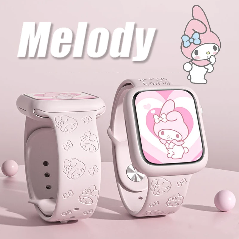 Sanrio Hello Kitty Melody Аниме Ремешок Для Apple Watch Band 44 мм 40 мм 45 мм 41 мм 49 мм 42 мм 38 мм браслет iwatch 7 se 4 5 6 8 Ultra Изображение 1