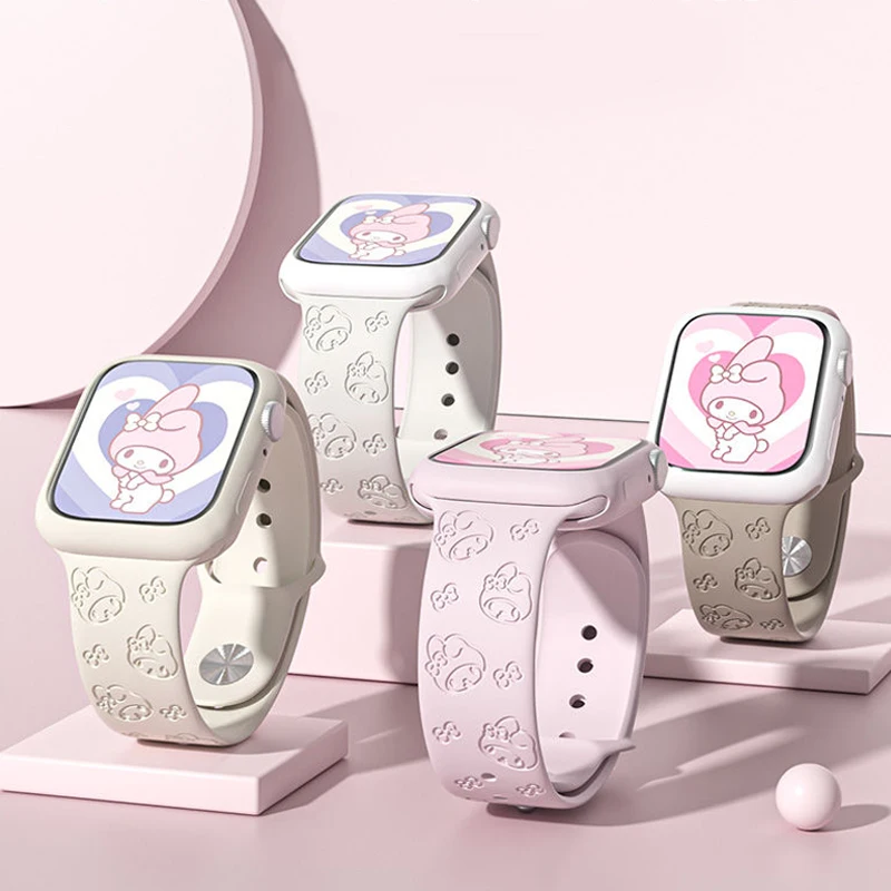 Sanrio Hello Kitty Melody Аниме Ремешок Для Apple Watch Band 44 мм 40 мм 45 мм 41 мм 49 мм 42 мм 38 мм браслет iwatch 7 se 4 5 6 8 Ultra Изображение 2