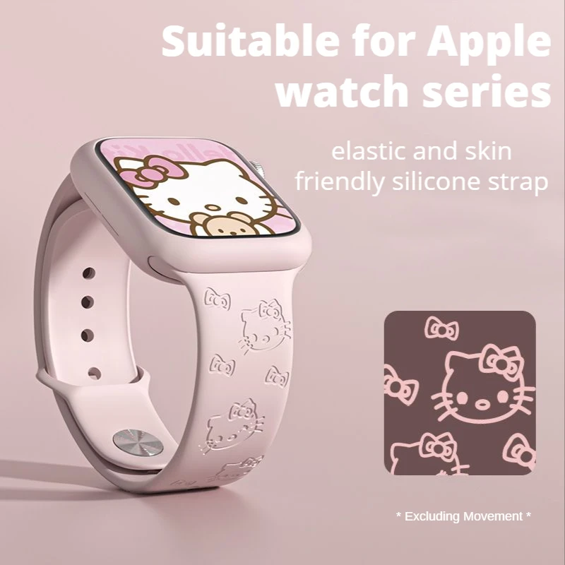 Sanrio Hello Kitty Melody Аниме Ремешок Для Apple Watch Band 44 мм 40 мм 45 мм 41 мм 49 мм 42 мм 38 мм браслет iwatch 7 se 4 5 6 8 Ultra Изображение 4