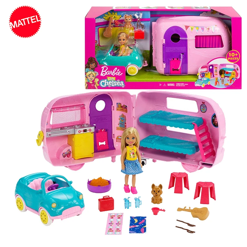 Оригинальный Mattel Barbie Club Chelsea Кукольный домик на колесиках с аксессуарами Poppy, коллекция игрушек для девочек, интерактивные подарки для детей Изображение 0