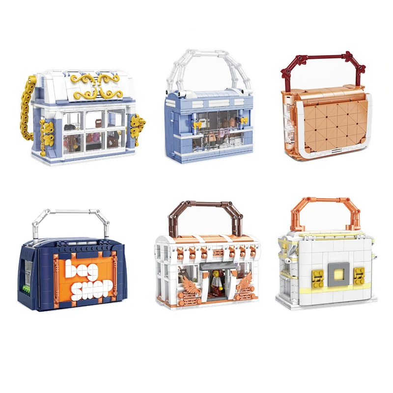 Модная блочная модель сумки, Мини-строительные блоки, креативная собранная сумка, Городская архитектура, Уличные кирпичи, Фигурки, игрушки для подарка другу Изображение 0