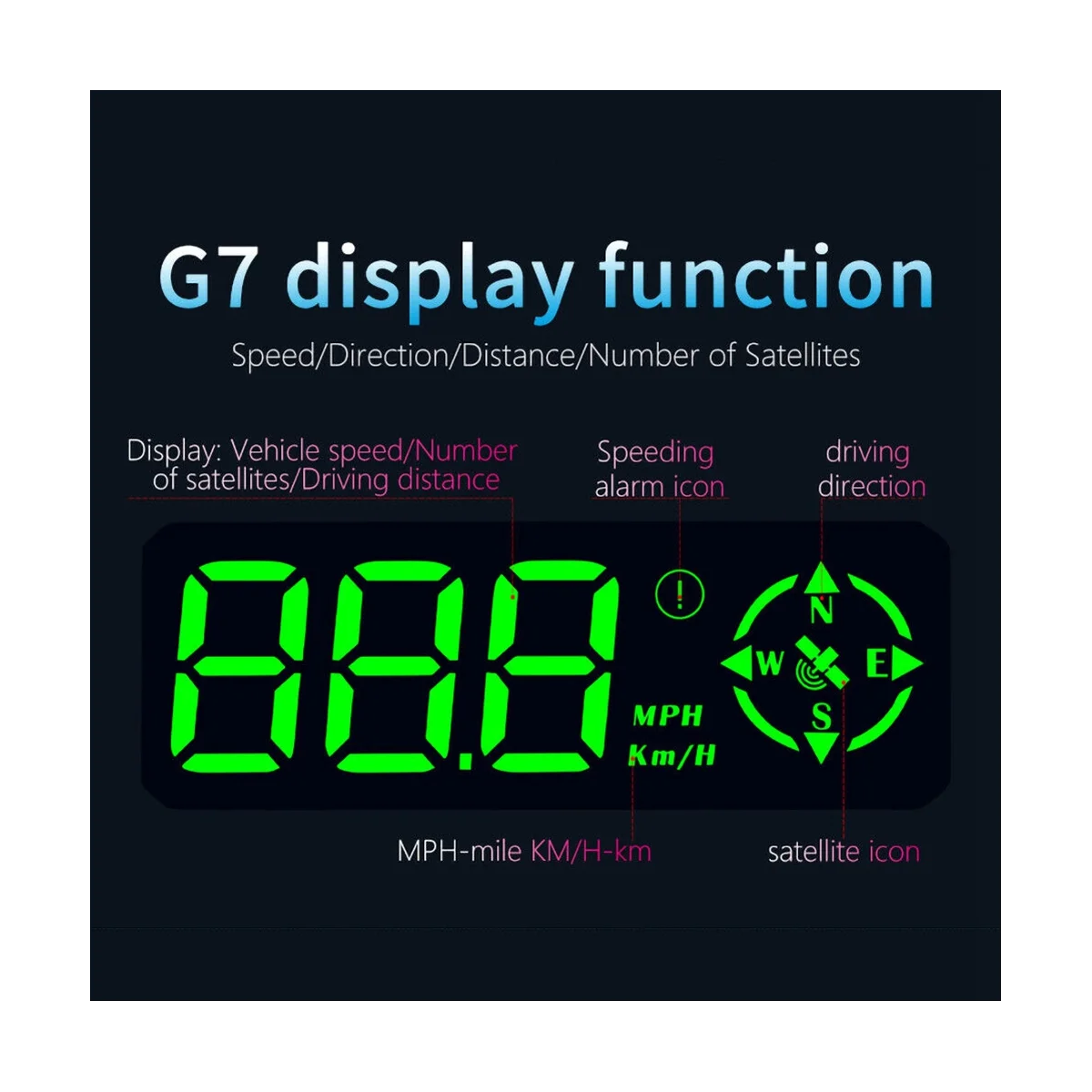 Универсальный автомобильный HUD G7, автомобильный GPS, головной дисплей, Указатель скорости, измеритель скорости, расходные материалы для автомобилей Изображение 5