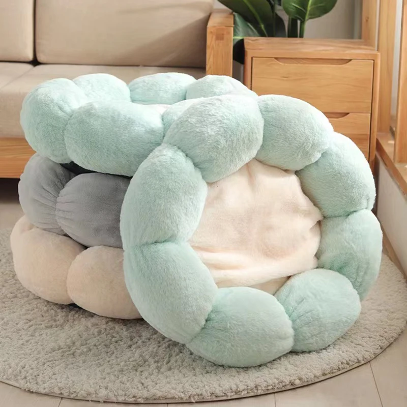 Кошачья кровать Bonzerpet мягкая цветочная плюшевая теплая подушка для сна собаки котенок уютное гнездышко домик кровать для домашних животных Изображение 0