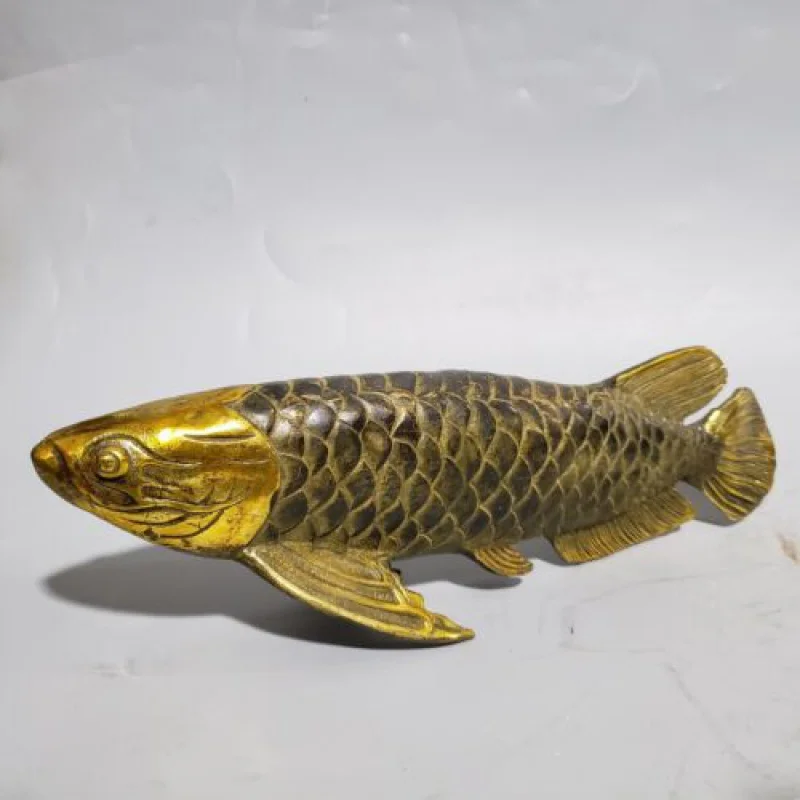 25 см Китайская латунная статуя рыбы-животного, Бронзовая Статуя животного, Скульптура Изображение 0