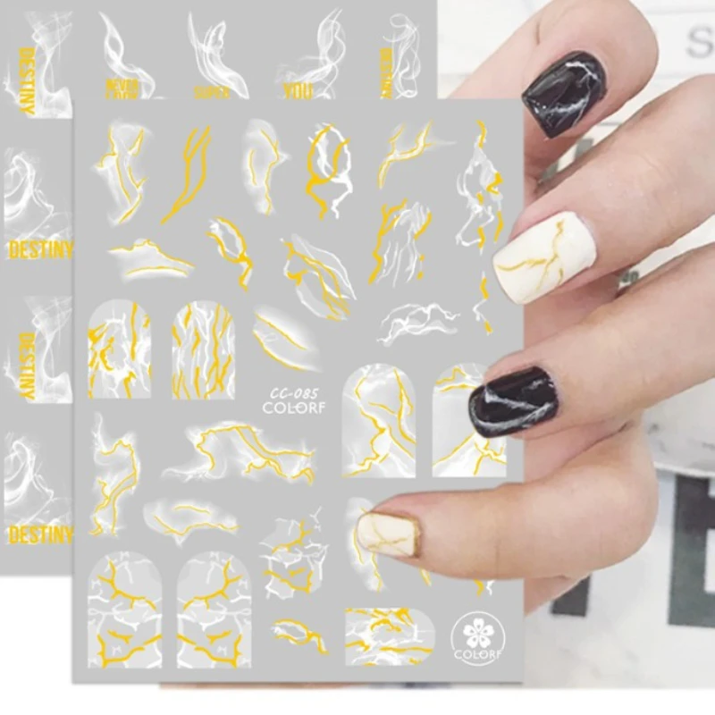 3D Наклейки из белой золотой фольги для ногтей, 1 шт., Абстрактная линия в Европейском стиле, Нажимается на акриловый клей для ногтей, Слайдеры, художественные наклейки Изображение 0