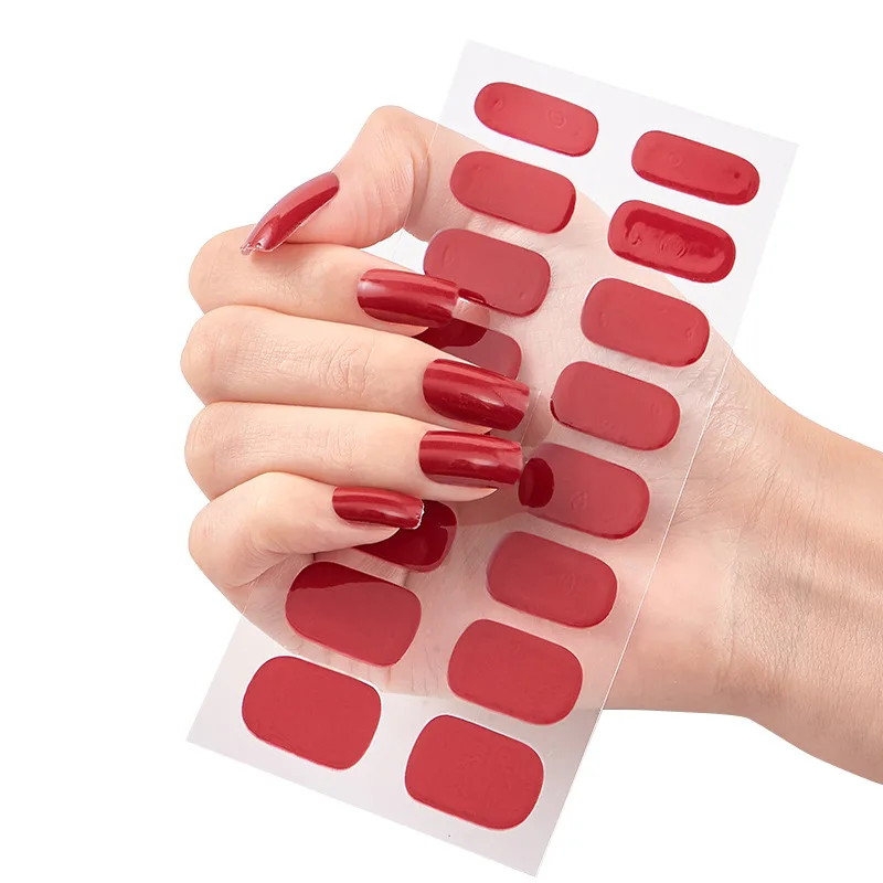 Наклейки для ногтей с 16 наконечниками, Градиентные блестящие наклейки для ногтей, простые водонепроницаемые наклейки для ногтей, полноцветные однотонные наклейки для ногтей, принадлежности для ногтей Изображение 0
