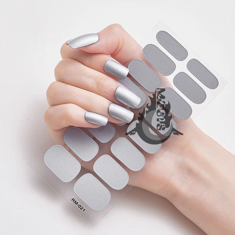 Наклейки для ногтей с 16 наконечниками, Градиентные блестящие наклейки для ногтей, простые водонепроницаемые наклейки для ногтей, полноцветные однотонные наклейки для ногтей, принадлежности для ногтей Изображение 1