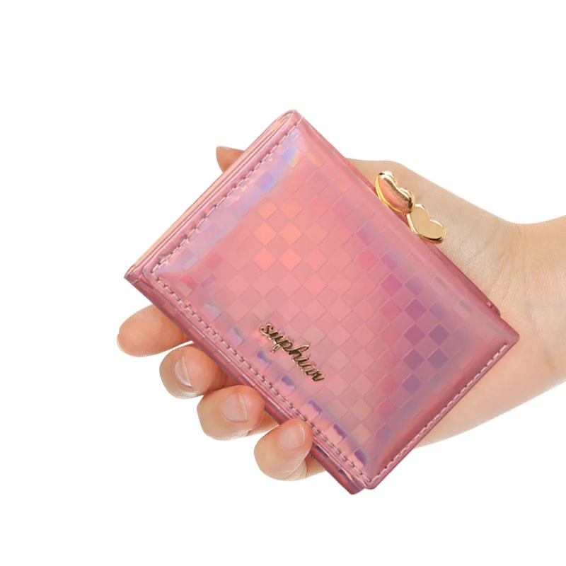 Женские кошельки, короткий красочный кошелек, многофункциональный складной кошелек для монет, розовый кошелек из искусственной кожи, держатели карт Cartera Mujer Изображение 4