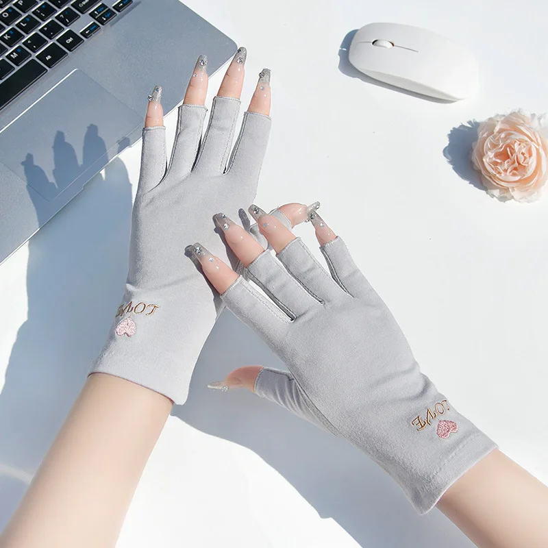1 Пара перчаток с защитой от ультрафиолета, солнцезащитных перчаток на полпальца, тонких перчаток, нескользящих перчаток, гелевых перчаток для маникюра без пальцев Изображение 0