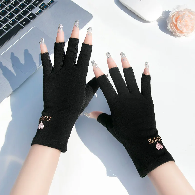 1 Пара перчаток с защитой от ультрафиолета, солнцезащитных перчаток на полпальца, тонких перчаток, нескользящих перчаток, гелевых перчаток для маникюра без пальцев Изображение 4