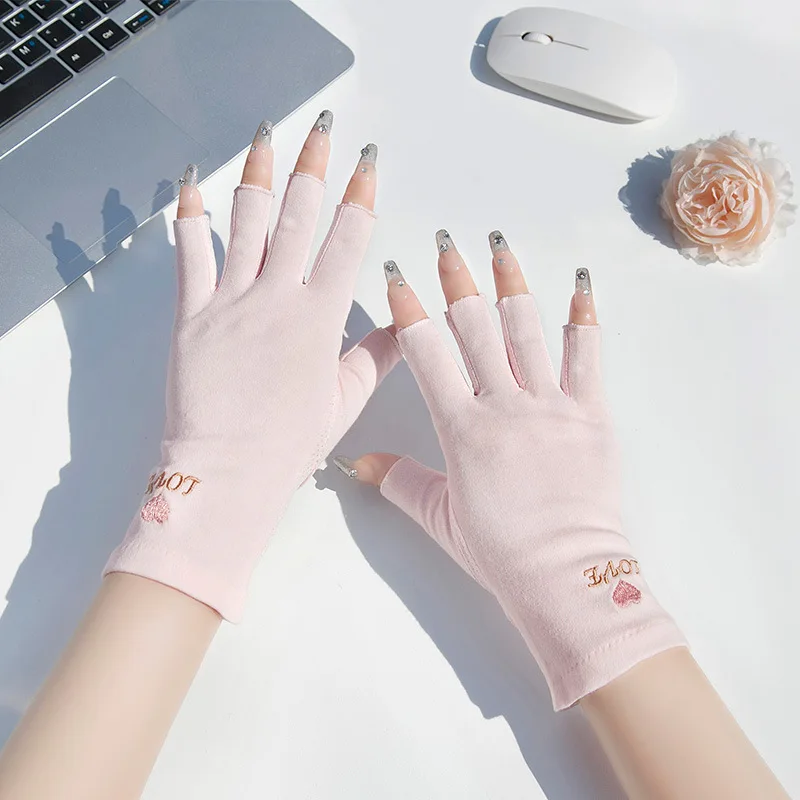 1 Пара перчаток с защитой от ультрафиолета, солнцезащитных перчаток на полпальца, тонких перчаток, нескользящих перчаток, гелевых перчаток для маникюра без пальцев Изображение 5