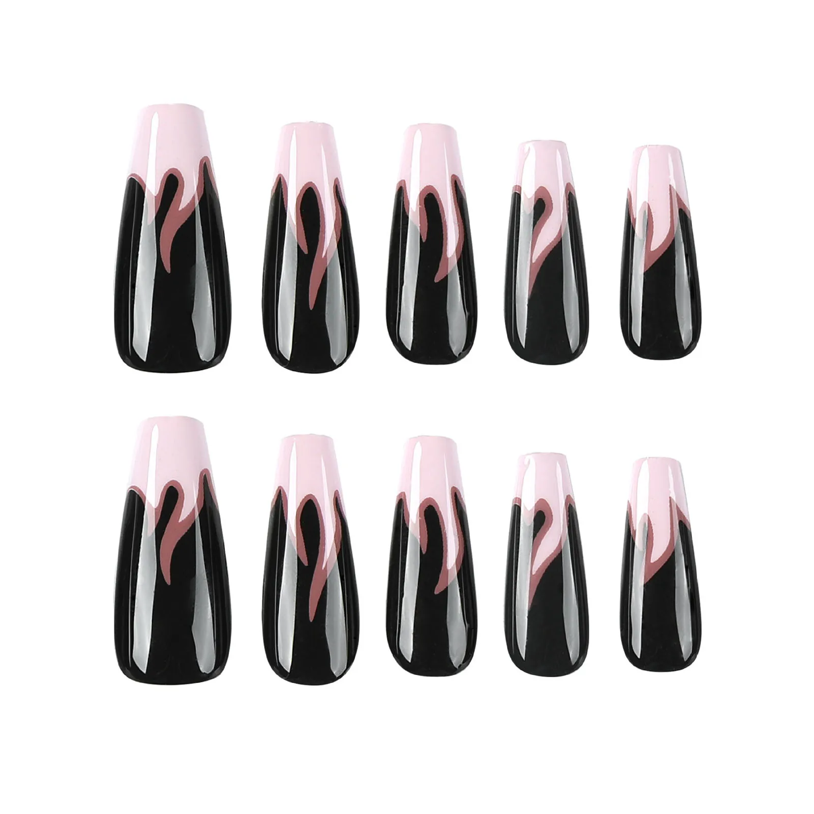 Розовые и черные длинные квадратные накладные ногти, легкие и легко наклеиваемые накладные ногти для модных девушек в тон платью Изображение 0