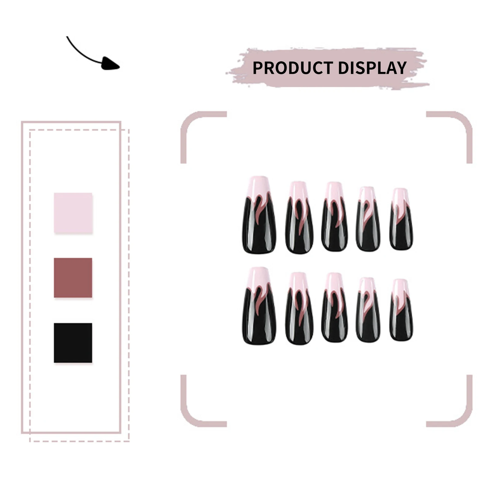 Розовые и черные длинные квадратные накладные ногти, легкие и легко наклеиваемые накладные ногти для модных девушек в тон платью Изображение 3