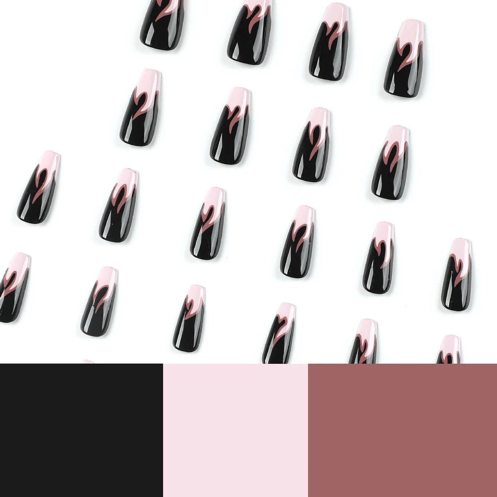 Розовые и черные длинные квадратные накладные ногти, легкие и легко наклеиваемые накладные ногти для модных девушек в тон платью Изображение 4
