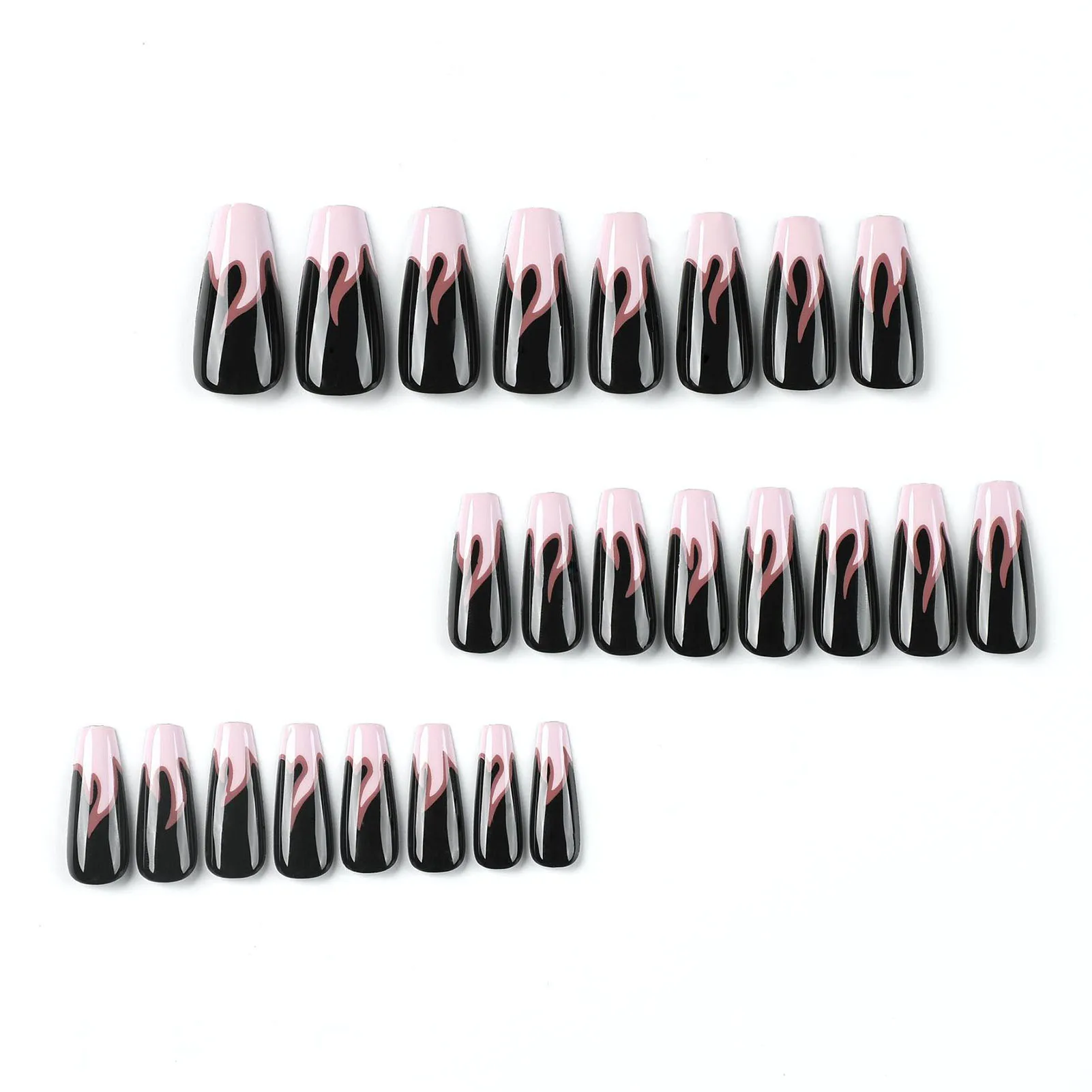 Розовые и черные длинные квадратные накладные ногти, легкие и легко наклеиваемые накладные ногти для модных девушек в тон платью Изображение 5