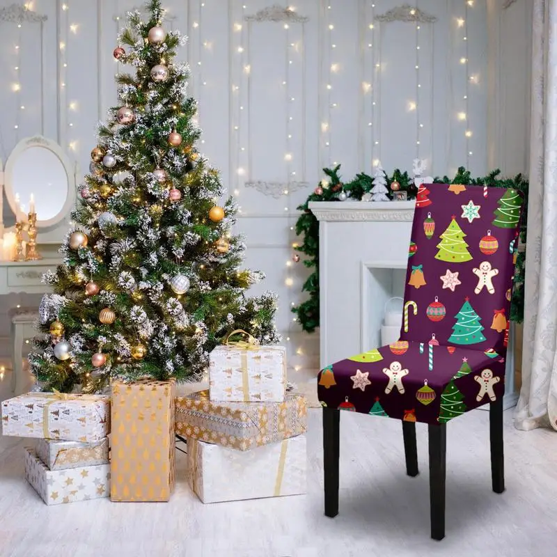 Рождественский чехол для стула, чехлы для сидений в столовой, Моющийся чехол для стула, простая установка, функция защиты, Создайте Рождественское настроение Изображение 1