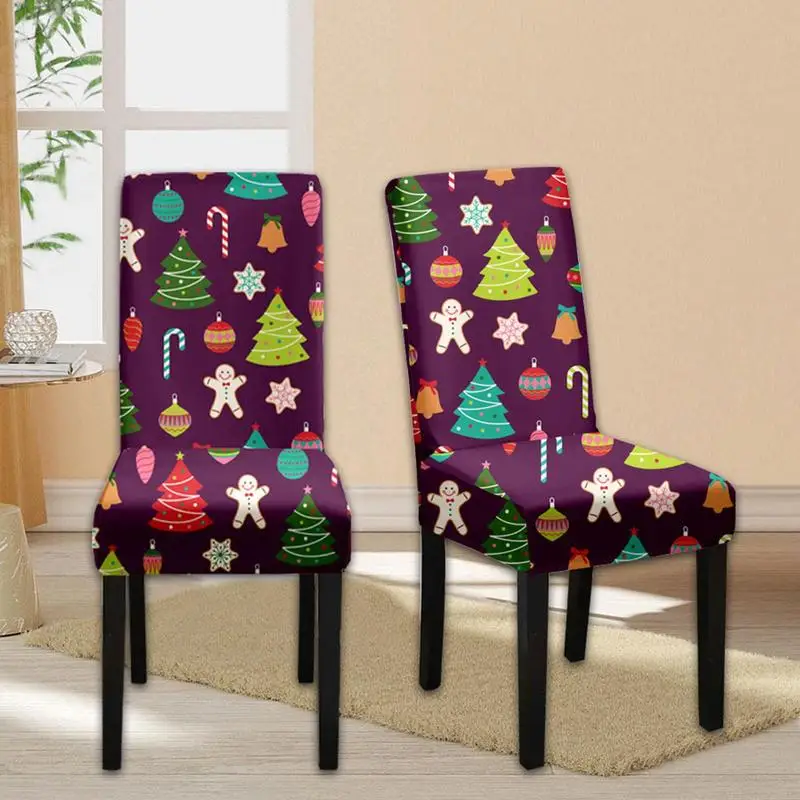 Рождественский чехол для стула, чехлы для сидений в столовой, Моющийся чехол для стула, простая установка, функция защиты, Создайте Рождественское настроение Изображение 3