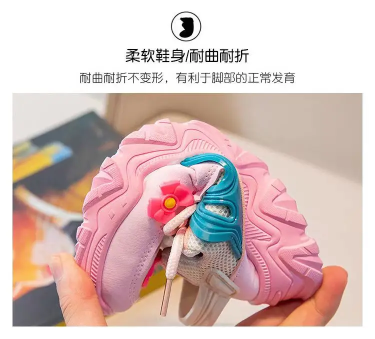2023 Новая детская демисезонная спортивная обувь для милых кукол, нескользящие кроссовки для девочек, детская зимняя теплая модная обувь для ходьбы с цветами Изображение 4
