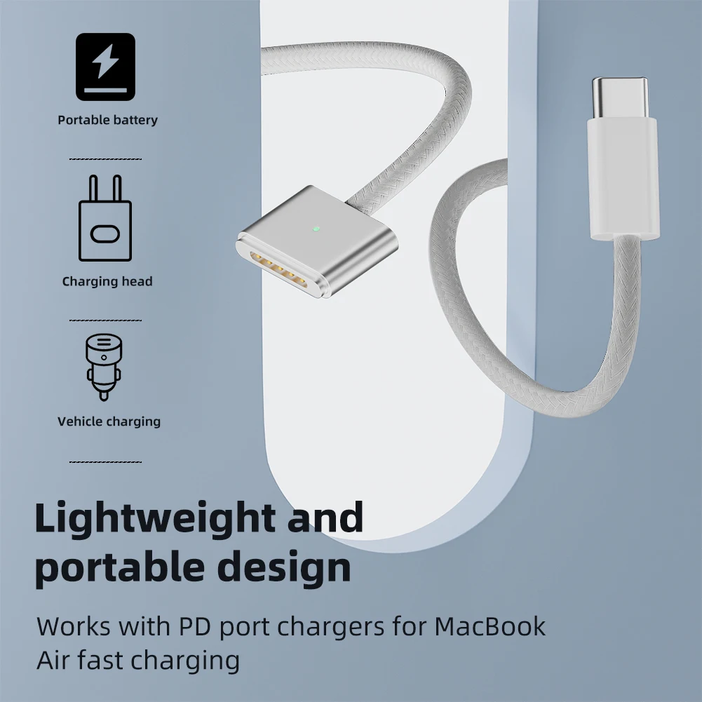 Кабель для Быстрой зарядки длиной 2 М Максимальная Мощность PD140W Type-C С Разъемом для быстрой зарядки Magnetic 3 со Светодиодной Подсветкой для MacBook Air/Pro 2 Изображение 2