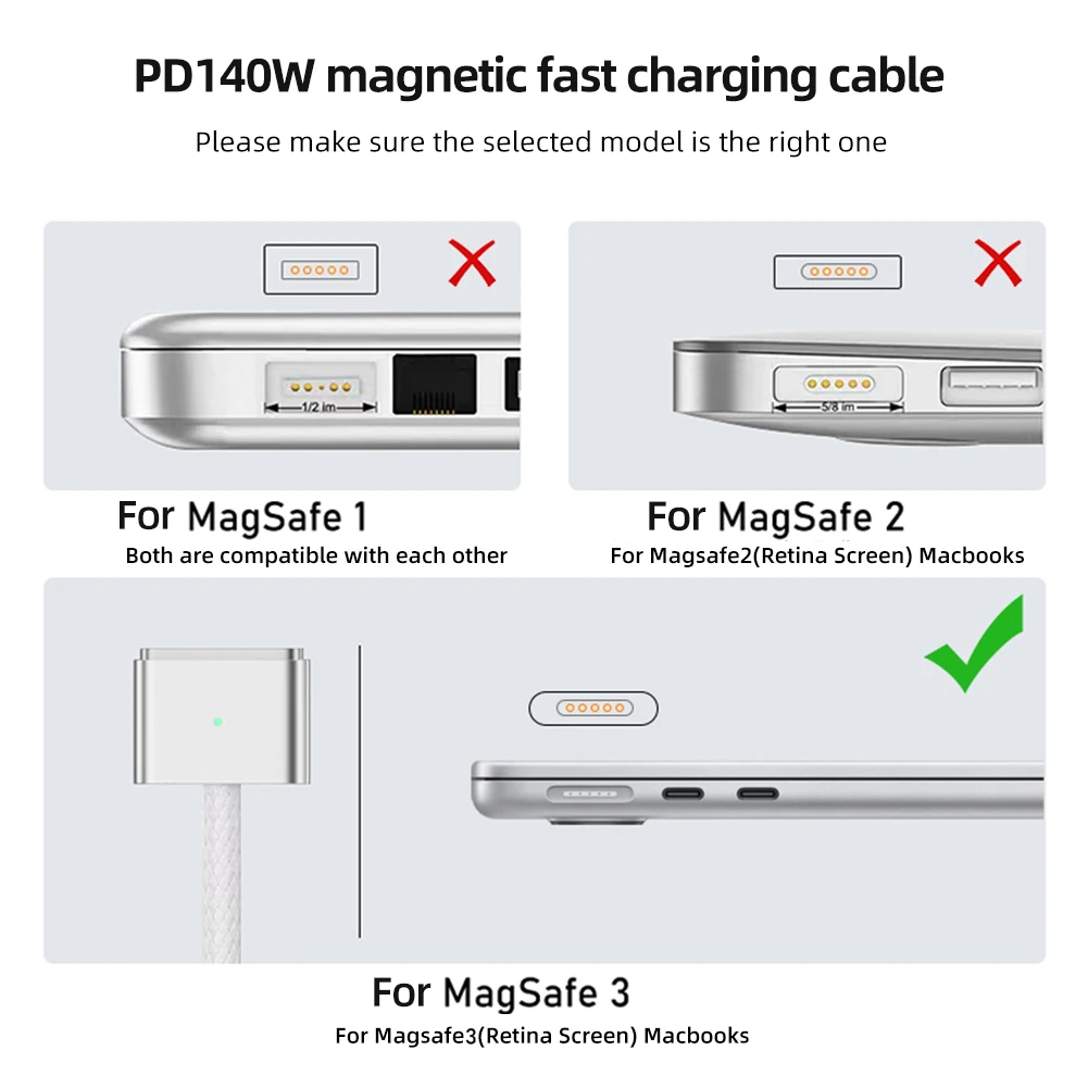 Кабель для Быстрой зарядки длиной 2 М Максимальная Мощность PD140W Type-C С Разъемом для быстрой зарядки Magnetic 3 со Светодиодной Подсветкой для MacBook Air/Pro 2 Изображение 5