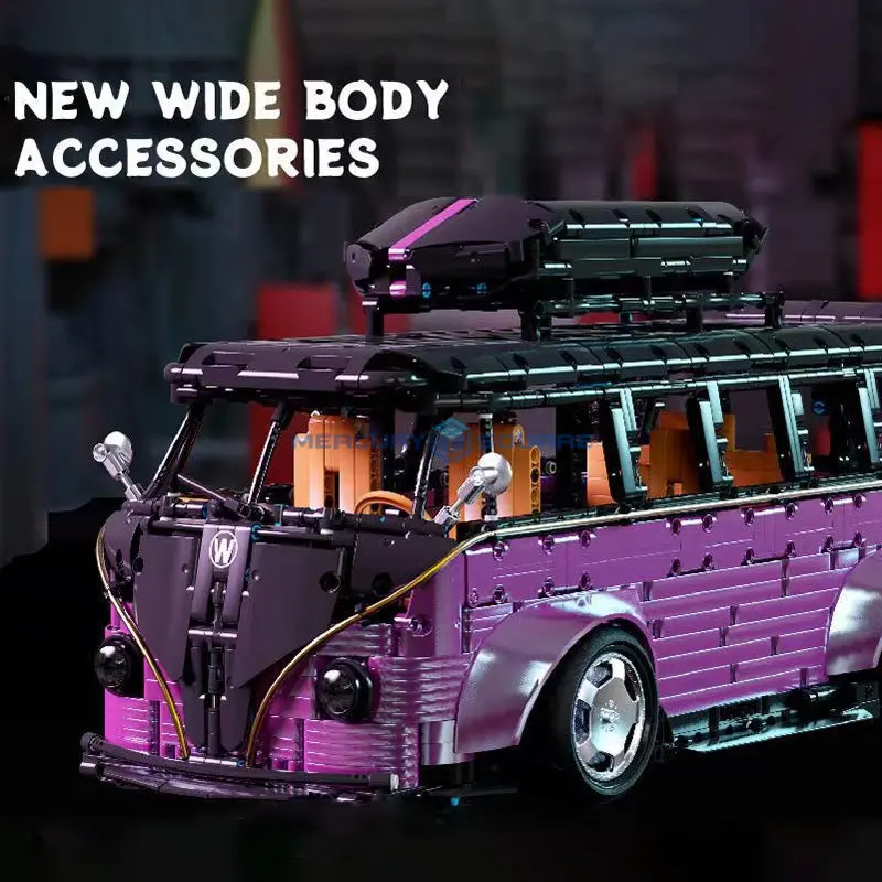 Фиолетовый ретро микроавтобус MOC T5022B, необычный легковой автомобиль, кирпичи, яростная игрушка, высокотехнологичная модель автомобиля, Строительные блоки, подарок для мальчиков Изображение 0