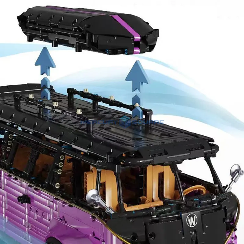 Фиолетовый ретро микроавтобус MOC T5022B, необычный легковой автомобиль, кирпичи, яростная игрушка, высокотехнологичная модель автомобиля, Строительные блоки, подарок для мальчиков Изображение 2