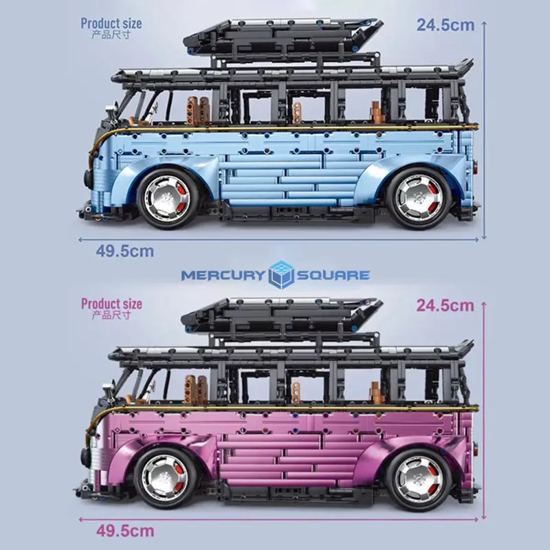 Фиолетовый ретро микроавтобус MOC T5022B, необычный легковой автомобиль, кирпичи, яростная игрушка, высокотехнологичная модель автомобиля, Строительные блоки, подарок для мальчиков Изображение 3