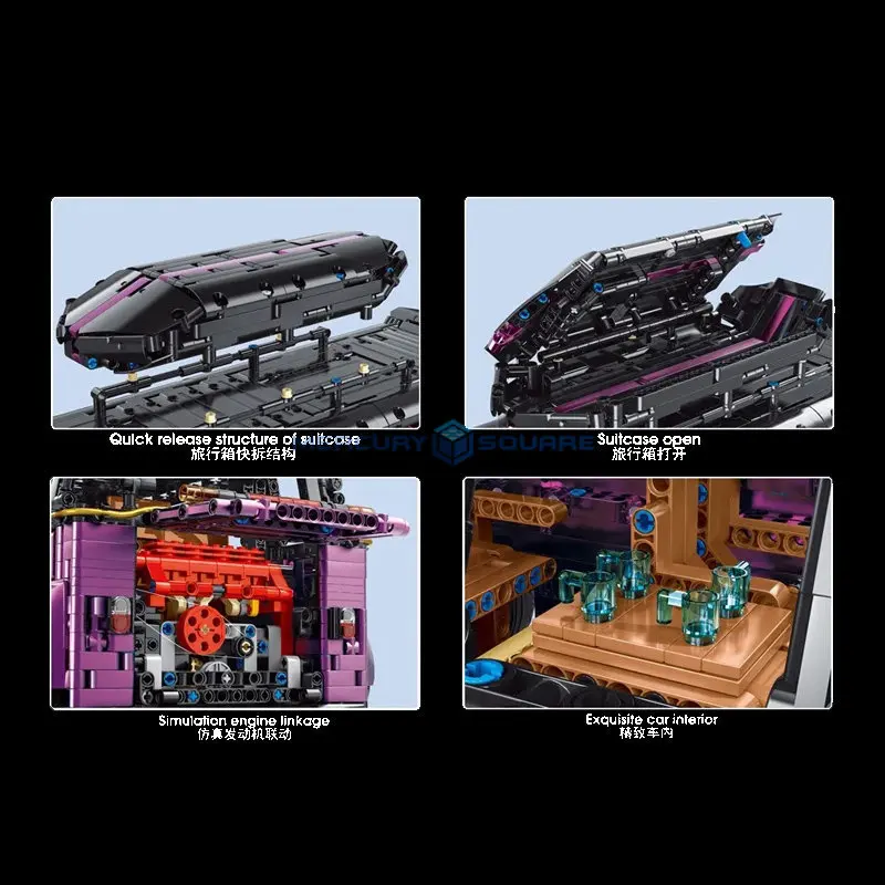 Фиолетовый ретро микроавтобус MOC T5022B, необычный легковой автомобиль, кирпичи, яростная игрушка, высокотехнологичная модель автомобиля, Строительные блоки, подарок для мальчиков Изображение 4
