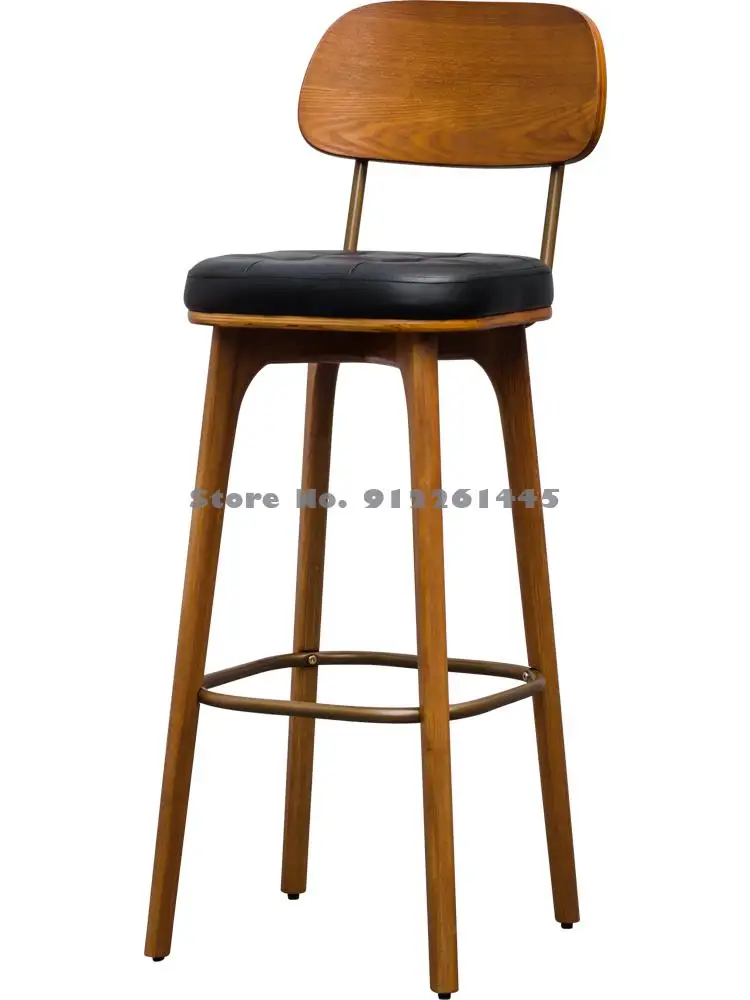 БАРНЫЙ СТУЛ Ретро со спинкой из цельного дерева барный стул железный высокий стул в индустриальном стиле высокий стул для кассира Изображение 0
