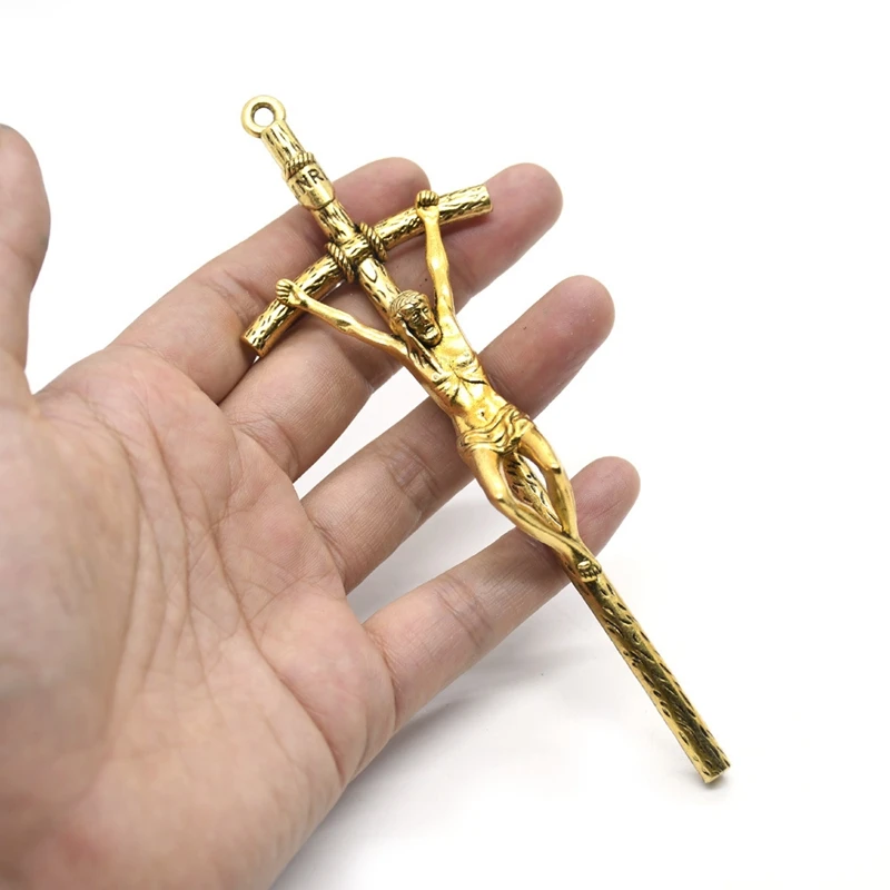 QIGO Большой Древний Золотой Серебряный Металлический крест, подвеска, Религиозные украшения, Аксессуары для DIY Изображение 5