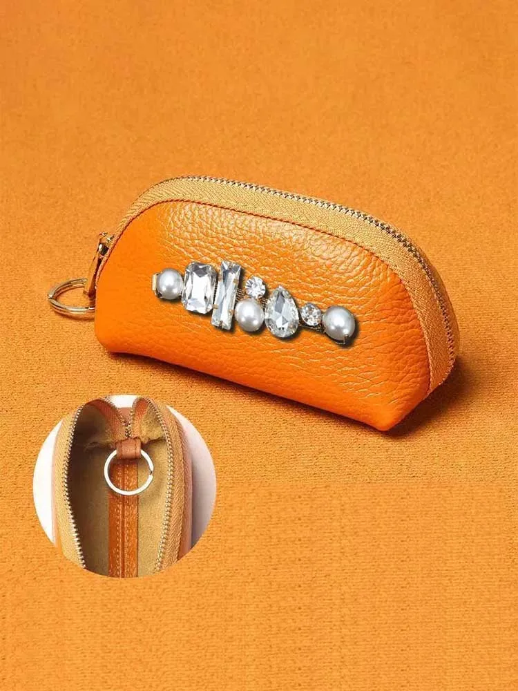 Компактный кошелек для ключей из искусственной кожи - идеально подходит для автомобилей и ключей от дома Золотой декор с жемчужными и хрустальными вставками Изображение 2