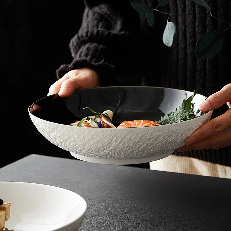 Керамическая тарелка в западном стиле с каменным узором Тарелка для французской пасты Креативная суповая тарелка Гостиничный Стейк Набор Тарелка Бытовая Кухонная посуда Изображение 0