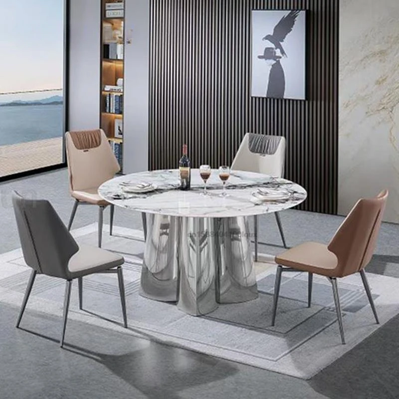 Новый круглый стол из каменной плиты с микрокристаллическим покрытием, Кухонная мебель для большой квартиры, Современный минималистичный обеденный стол для дома Изображение 0