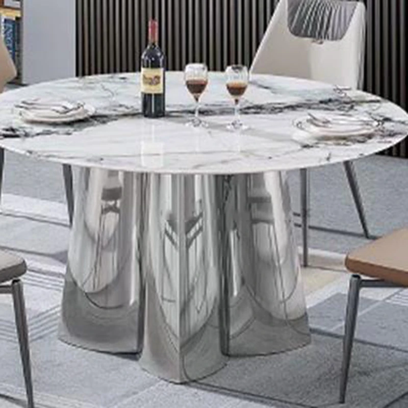 Новый круглый стол из каменной плиты с микрокристаллическим покрытием, Кухонная мебель для большой квартиры, Современный минималистичный обеденный стол для дома Изображение 2
