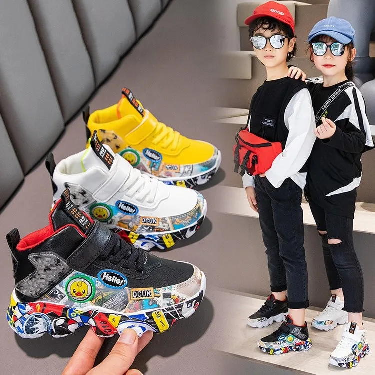 Новая обувь для мальчиков и девочек, кожаная детская спортивная обувь для мальчиков и девочек, детские камуфляжные кроссовки для бега среднего размера Изображение 0