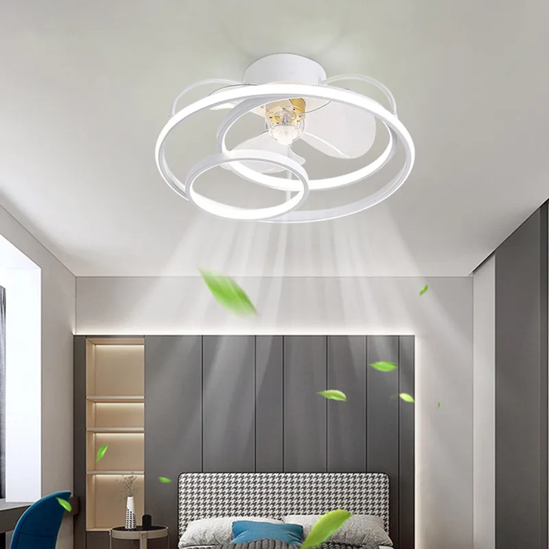 Потолочный вентилятор в скандинавском стиле, современный простой светодиодный вентилятор, тороидальный с дистанционным управлением, лампа для спальни, бесшумный вентилятор для гостиной Изображение 0