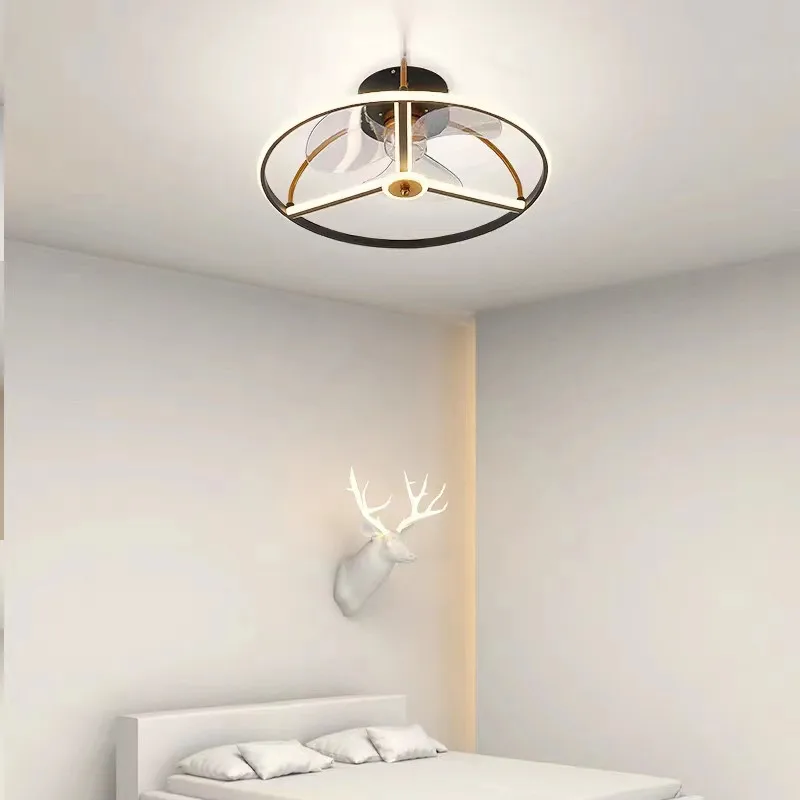 Потолочный вентилятор в скандинавском стиле, современный простой светодиодный вентилятор, тороидальный с дистанционным управлением, лампа для спальни, бесшумный вентилятор для гостиной Изображение 3